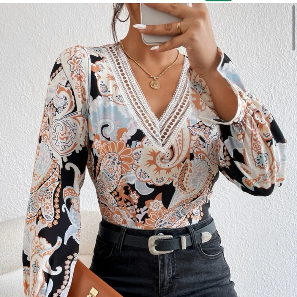 SHEIN Boho Lace Trim Blouse